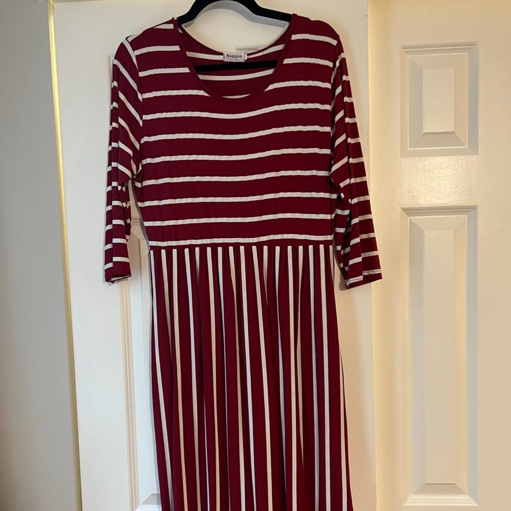 Burgundy Striped Midi Dress